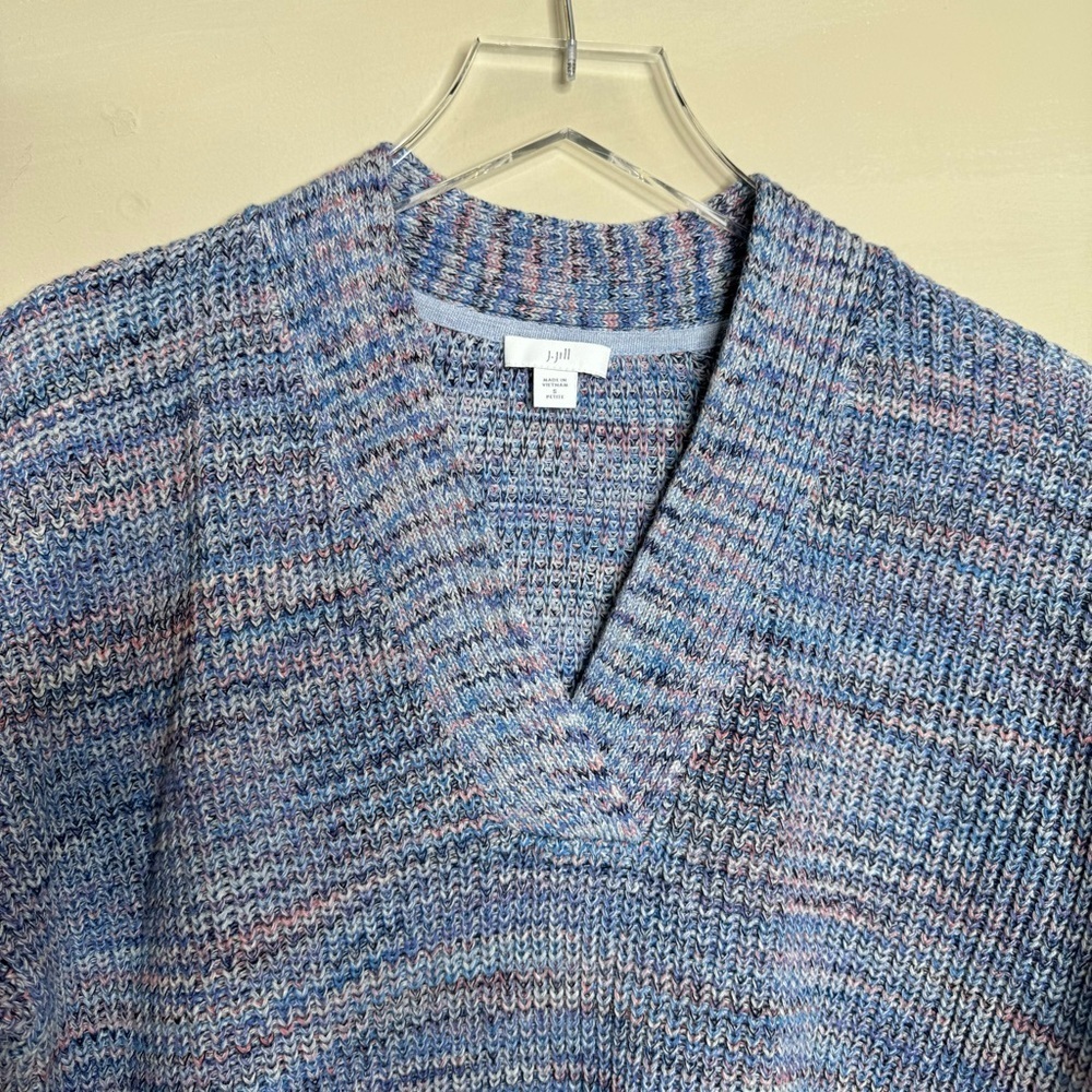 J Jill Easy Dropped Shoulder Sweater Blue Jasper Cotton V Neck 3/4 Sleeve - Picture 4 of 9